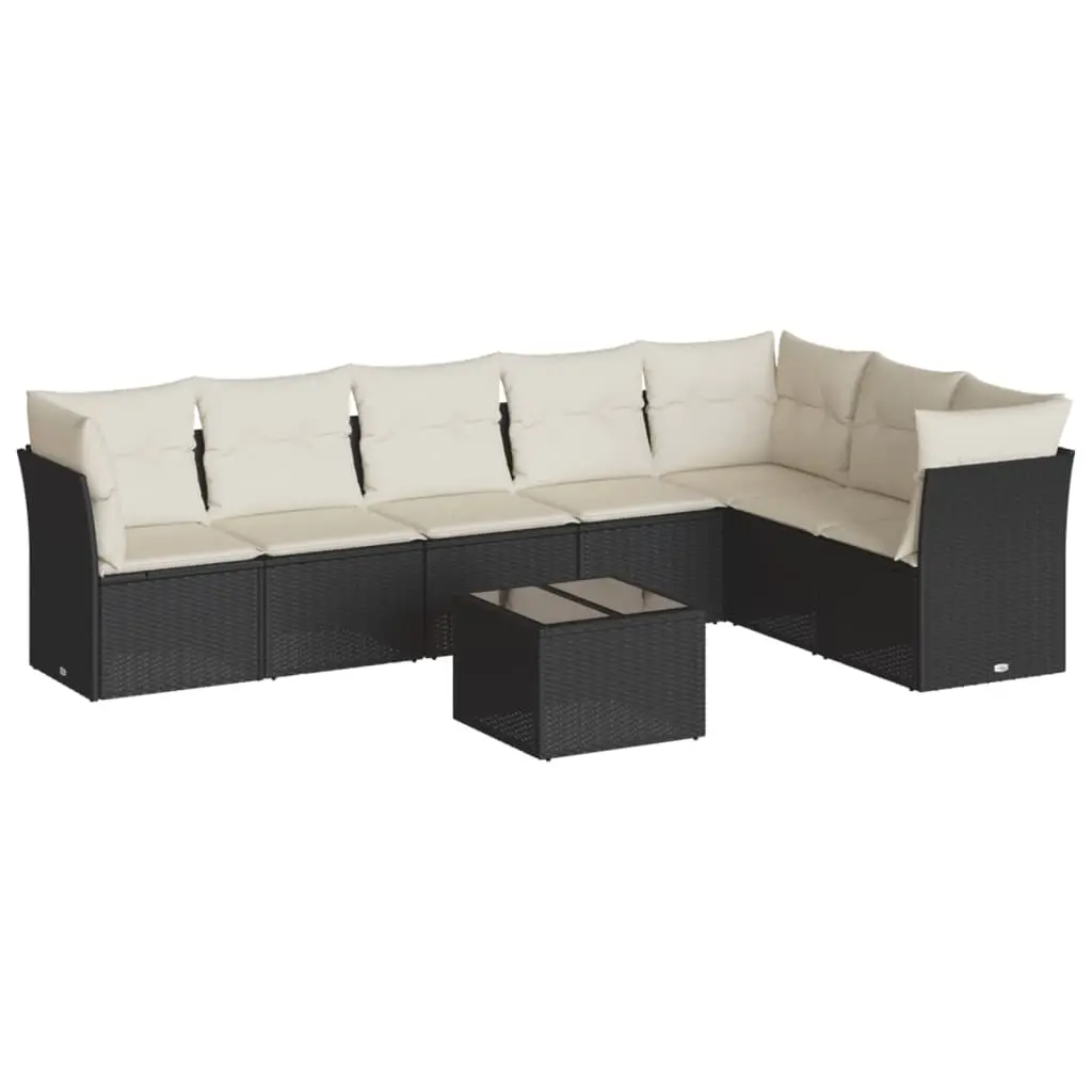 8 Piece Garden Sofa Set with Cushions Black Poly Rattan 3249585 - Furniture