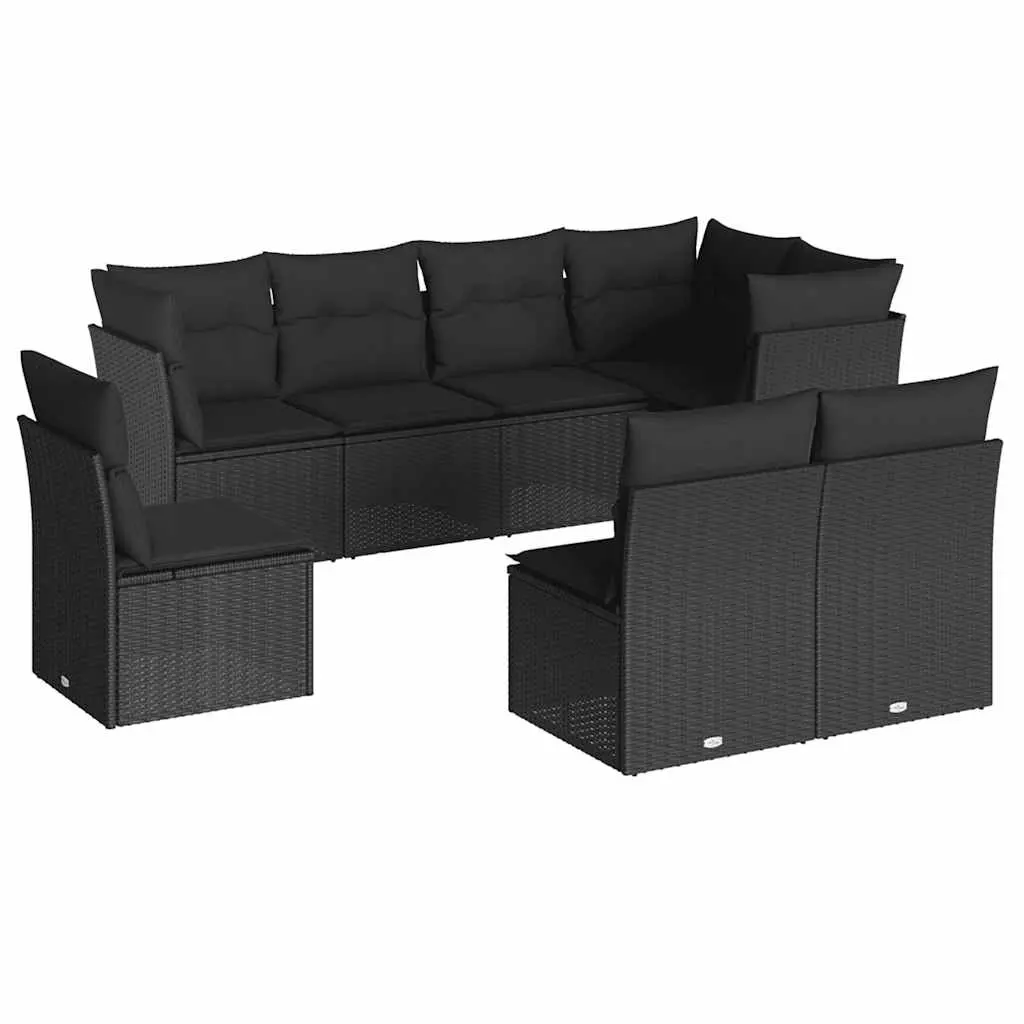 8 Piece Garden Sofa Set with Cushions Black Poly Rattan 3249594 - Furniture