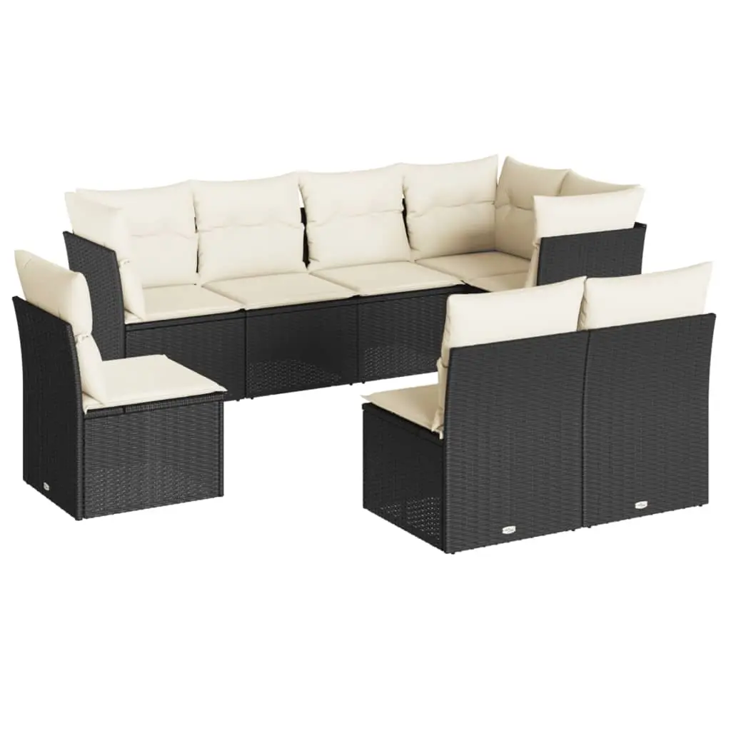 8 Piece Garden Sofa Set with Cushions Black Poly Rattan 3249595 - Furniture