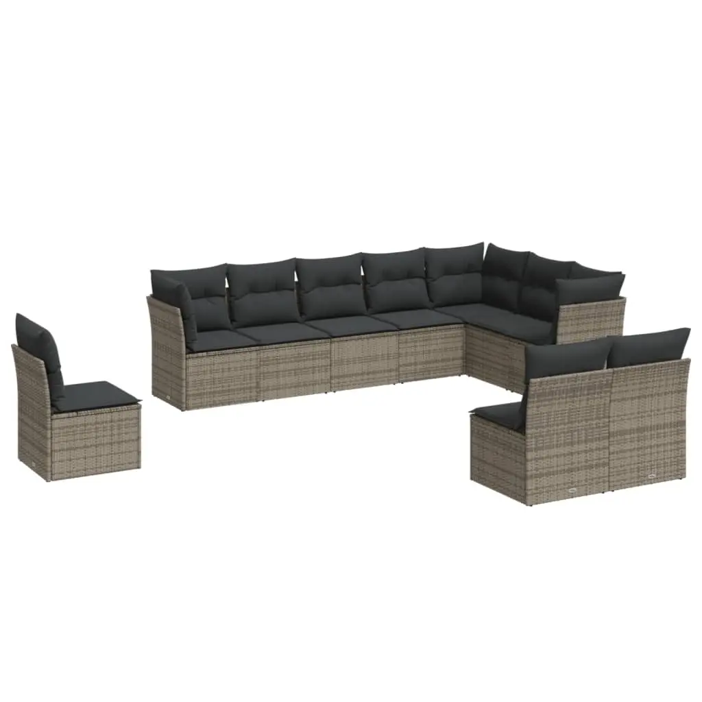 10 Piece Garden Sofa Set with Cushions Grey Poly Rattan 3249639 - Furniture