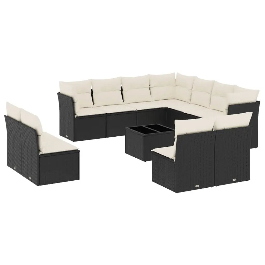 12 Piece Garden Sofa Set with Cushions Black Poly Rattan 3249665 - Furniture