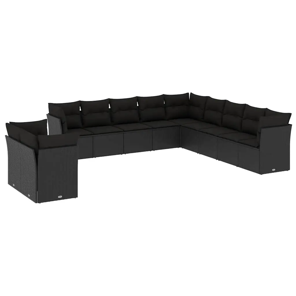 11 Piece Garden Sofa Set with Cushions Black Poly Rattan 3249714 - Furniture