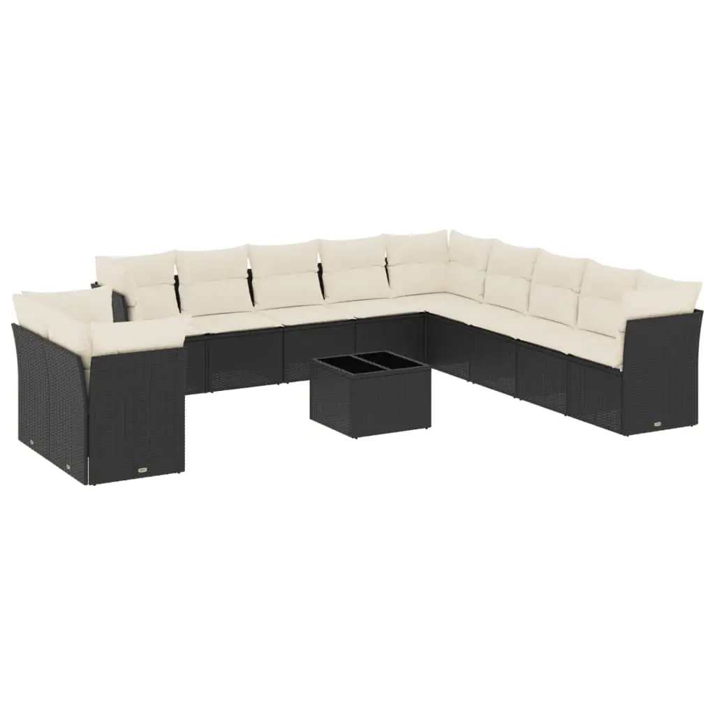 12 Piece Garden Sofa Set with Cushions Black Poly Rattan 3249725 - Furniture