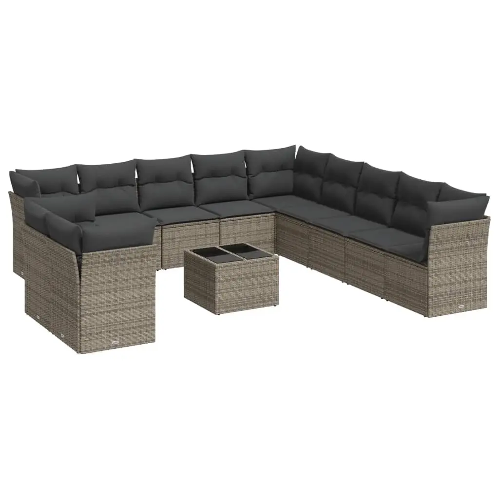 12 Piece Garden Sofa Set with Cushions Grey Poly Rattan 3249729 - Furniture