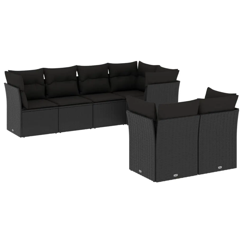 7 Piece Garden Sofa Set with Cushions Black Poly Rattan 3249734 - Furniture