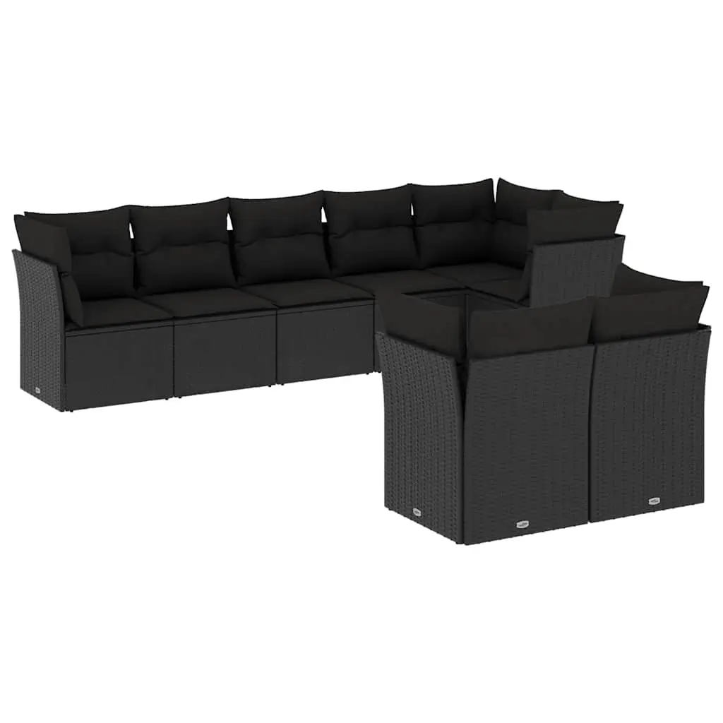 8 Piece Garden Sofa Set with Cushions Black Poly Rattan 3249744 - Furniture