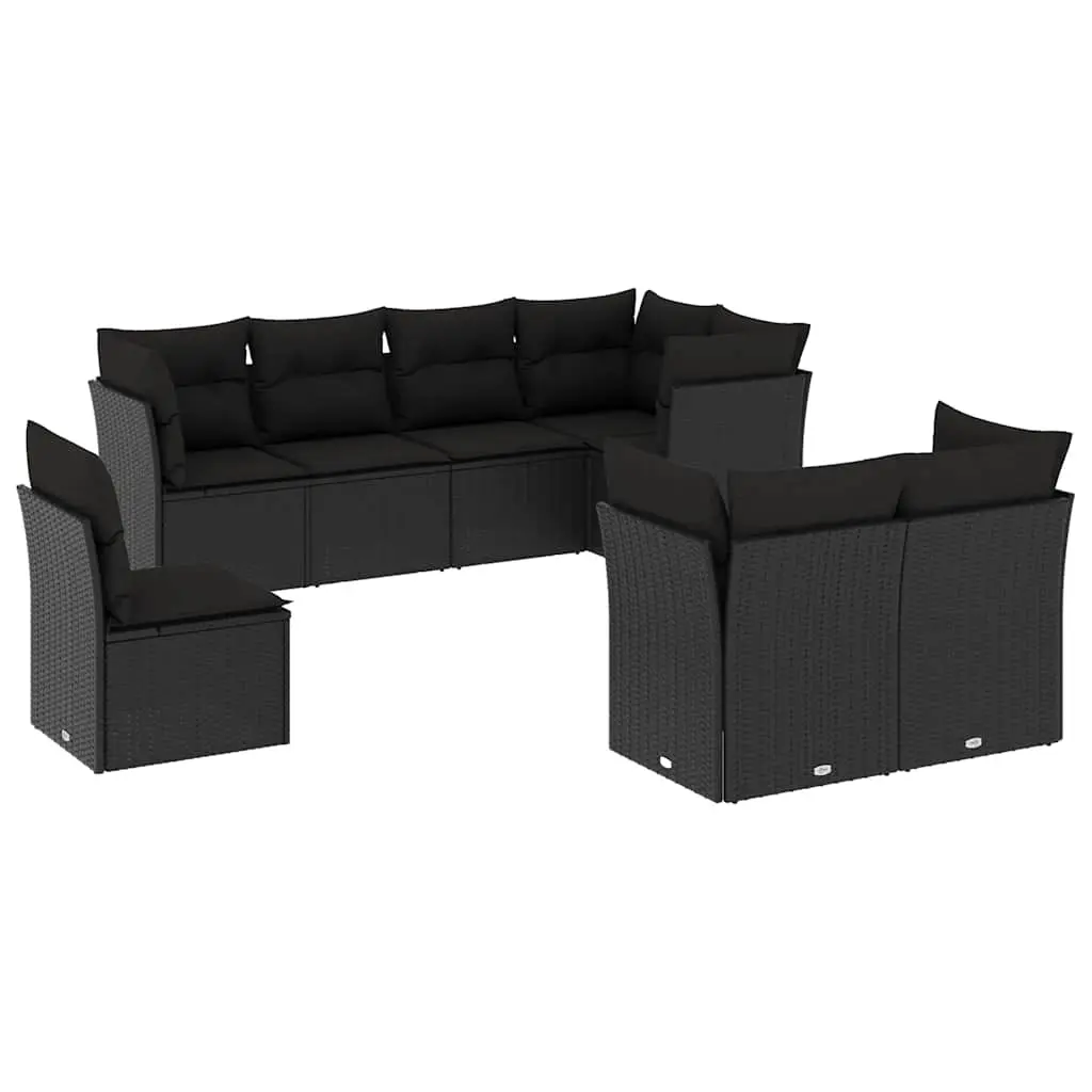 8 Piece Garden Sofa Set with Cushions Black Poly Rattan 3249764 - Furniture