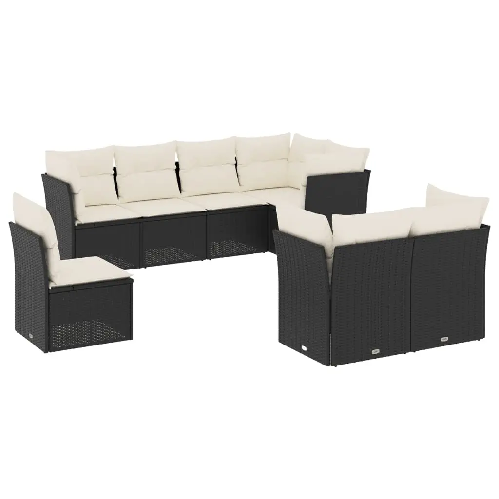 8 Piece Garden Sofa Set with Cushions Black Poly Rattan 3249765 - Furniture