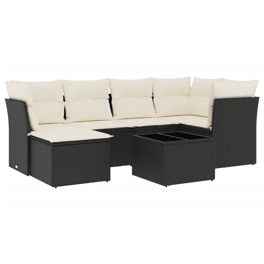 7 Piece Garden Sofa Set with Cushions Black Poly Rattan 3249795 - Furniture