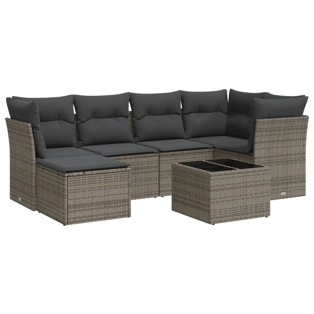 7 Piece Garden Sofa Set with Cushions Grey Poly Rattan 3249799 - Furniture