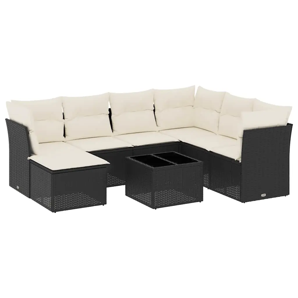 8 Piece Garden Sofa Set with Cushions Black Poly Rattan 3249835 - Furniture