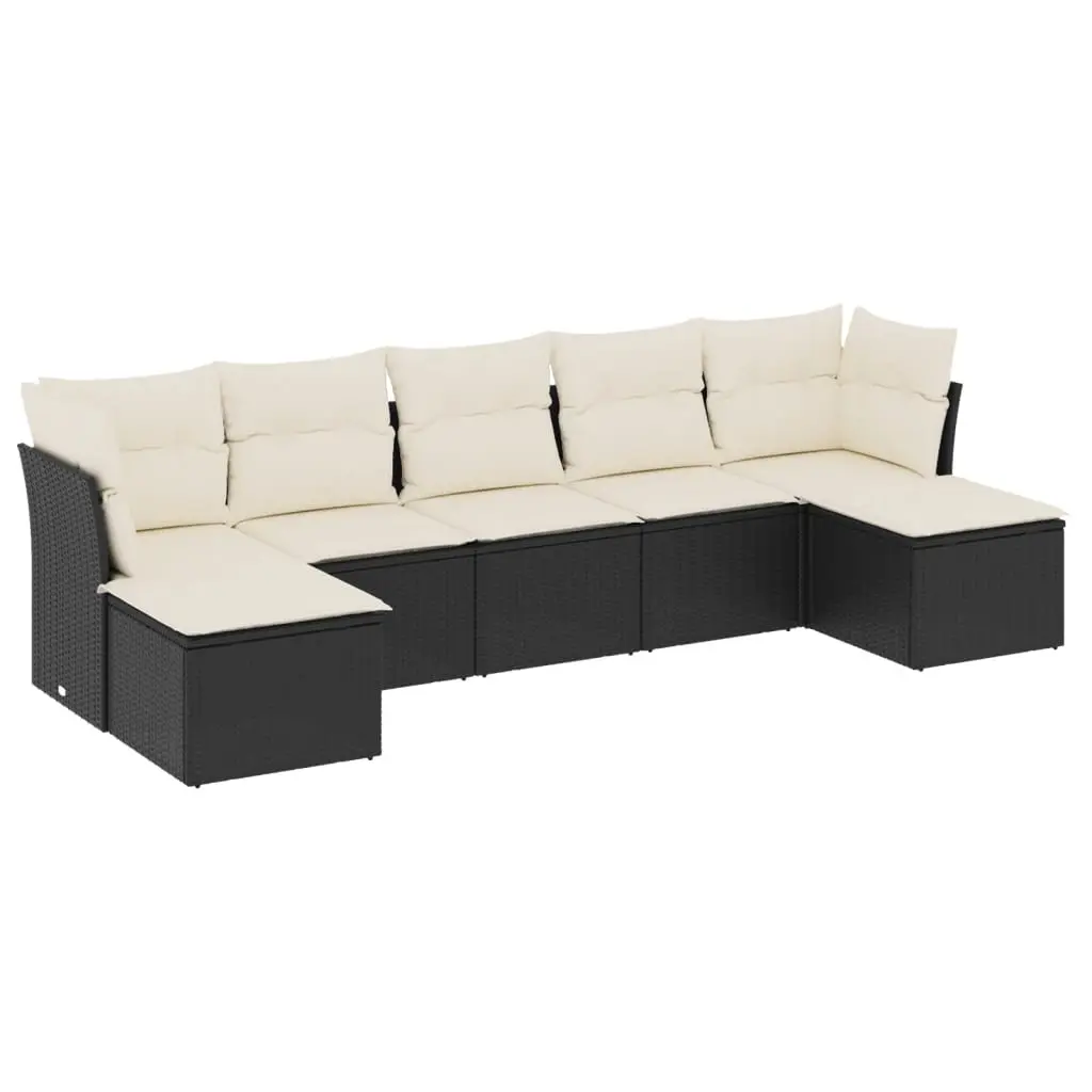 7 Piece Garden Sofa Set with Cushions Black Poly Rattan 3249865 - Furniture
