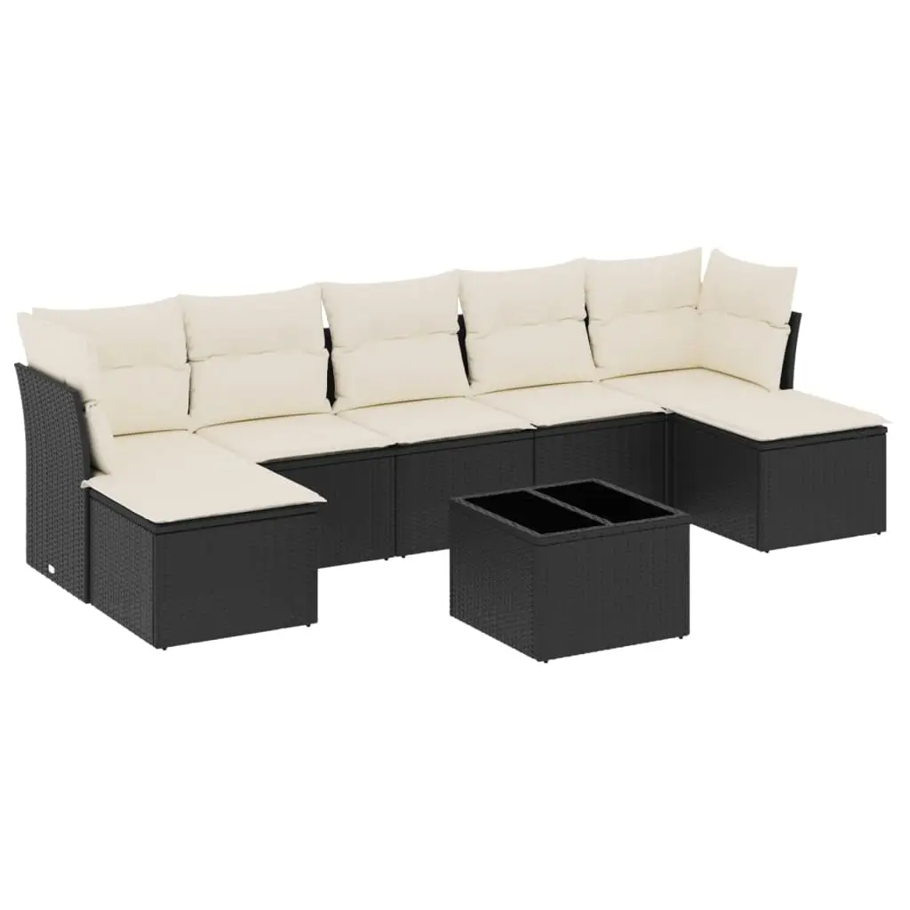 8 Piece Garden Sofa Set with Cushions Black Poly Rattan 3249875 - Furniture