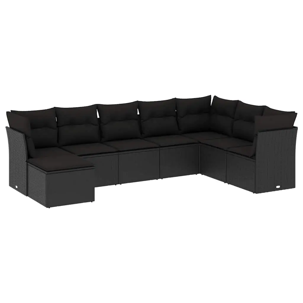 8 Piece Garden Sofa Set with Cushions Black Poly Rattan 3249884 - Furniture