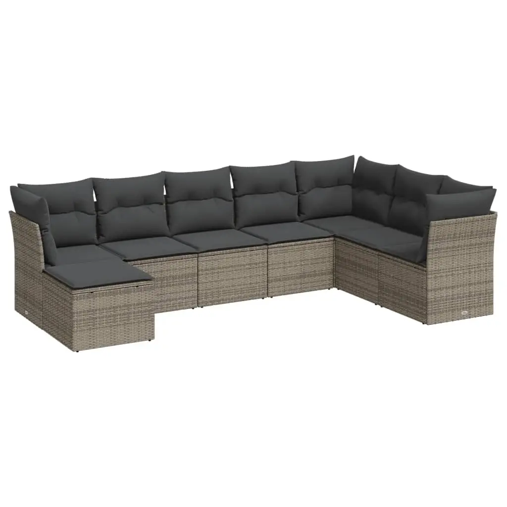 8 Piece Garden Sofa Set with Cushions Grey Poly Rattan 3249889 - Furniture