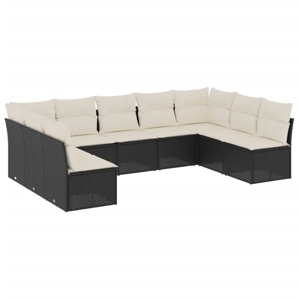 9 Piece Garden Sofa Set with Cushions Black Poly Rattan 3249905 - Furniture