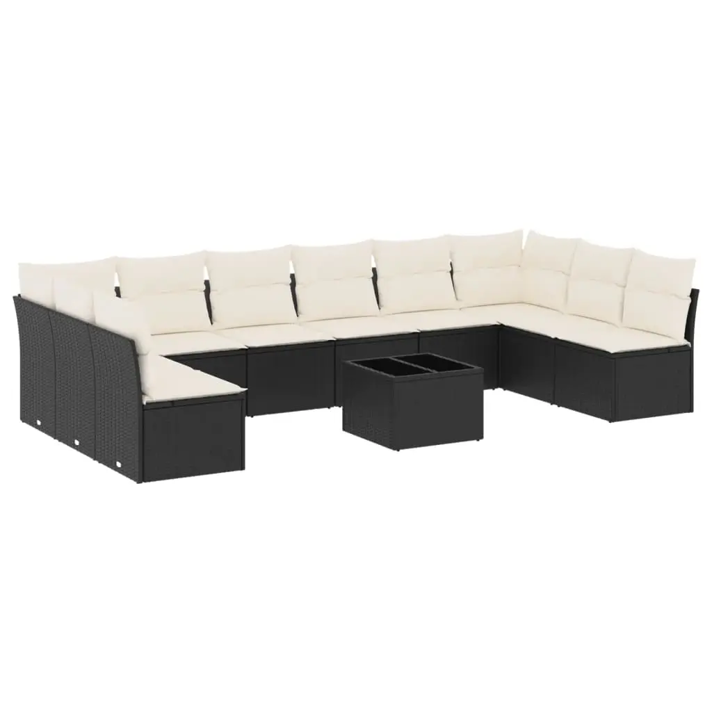 11 Piece Garden Sofa Set with Cushions Black Poly Rattan 3249935 - Furniture