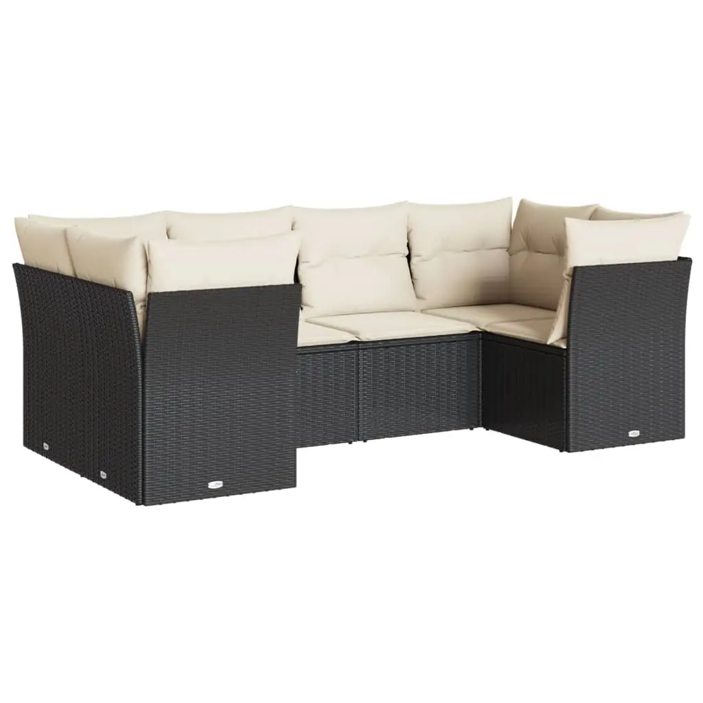 6 Piece Garden Sofa Set with Cushions Black Poly Rattan 3249945 - Furniture