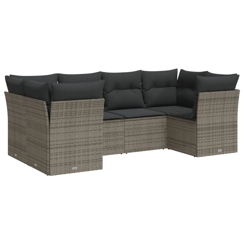 6 Piece Garden Sofa Set with Cushions Grey Poly Rattan 3249949 - Furniture