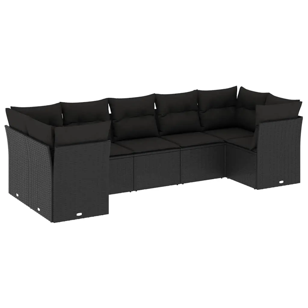 7 Piece Garden Sofa Set with Cushions Black Poly Rattan 3249954 - Furniture