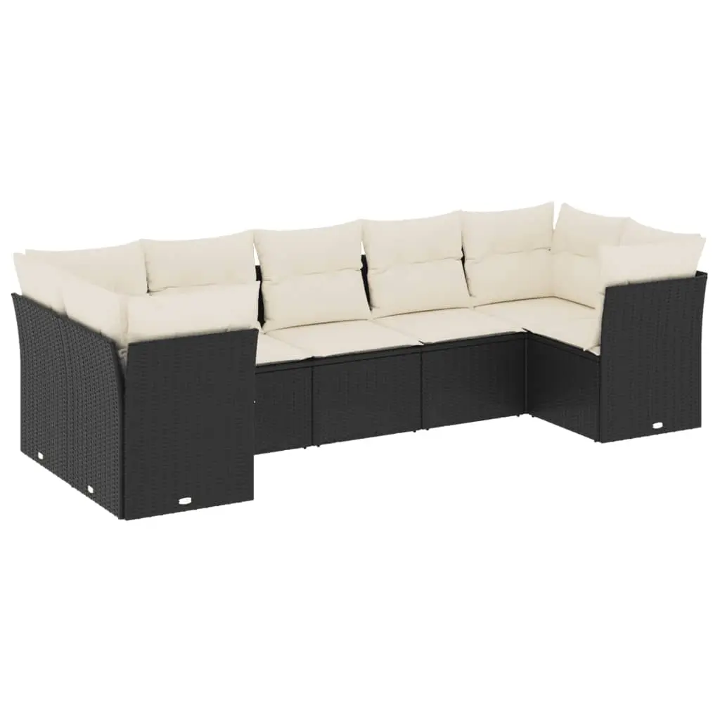 7 Piece Garden Sofa Set with Cushions Black Poly Rattan 3249955 - Furniture