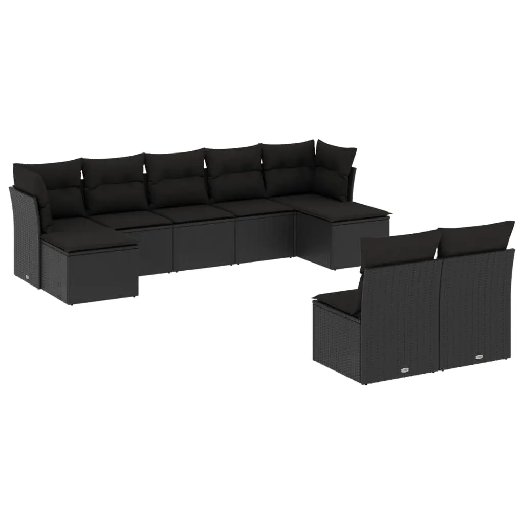 9 Piece Garden Sofa Set with Cushions Black Poly Rattan 3250104 - Furniture