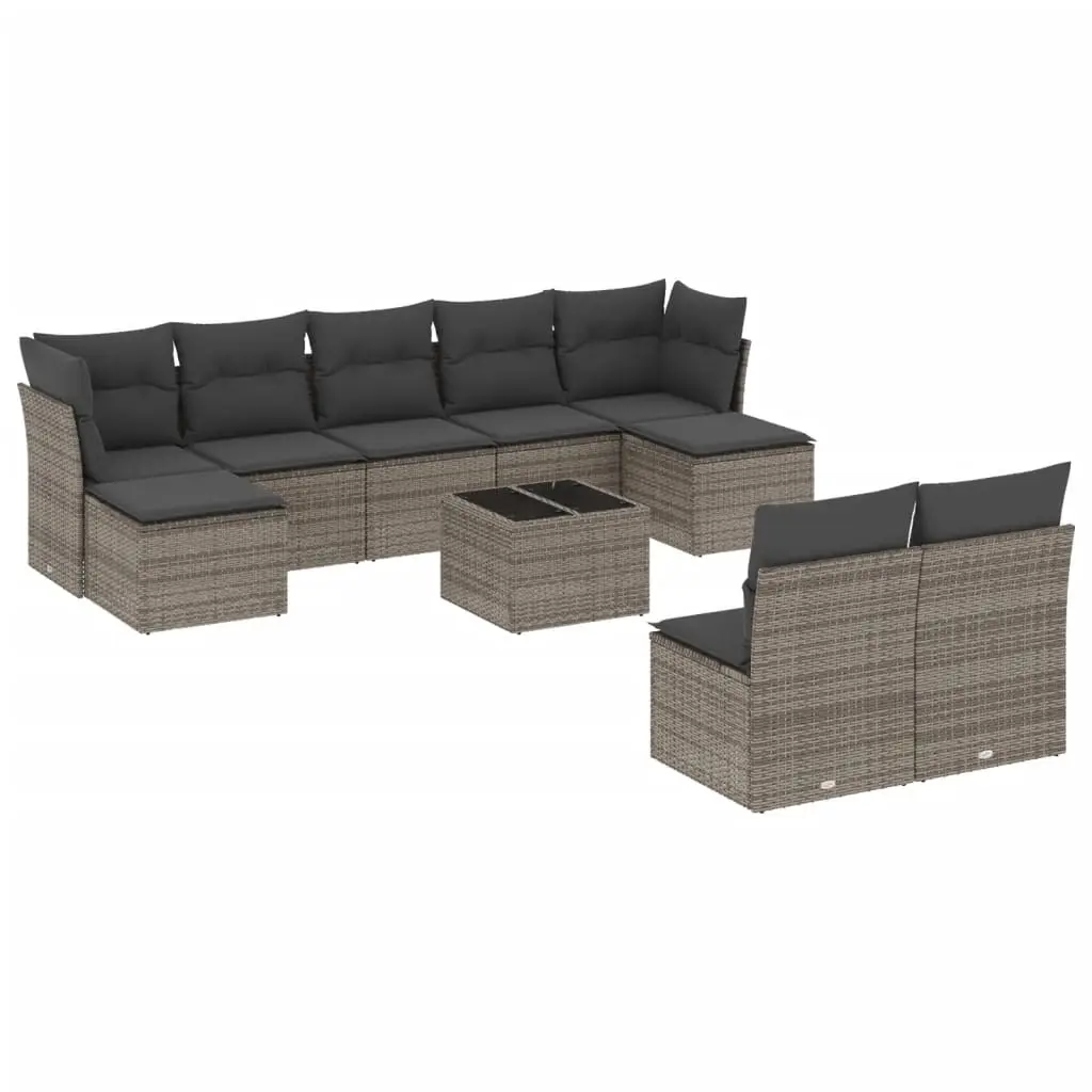 10 Piece Garden Sofa Set with Cushions Grey Poly Rattan 3250119 - Furniture
