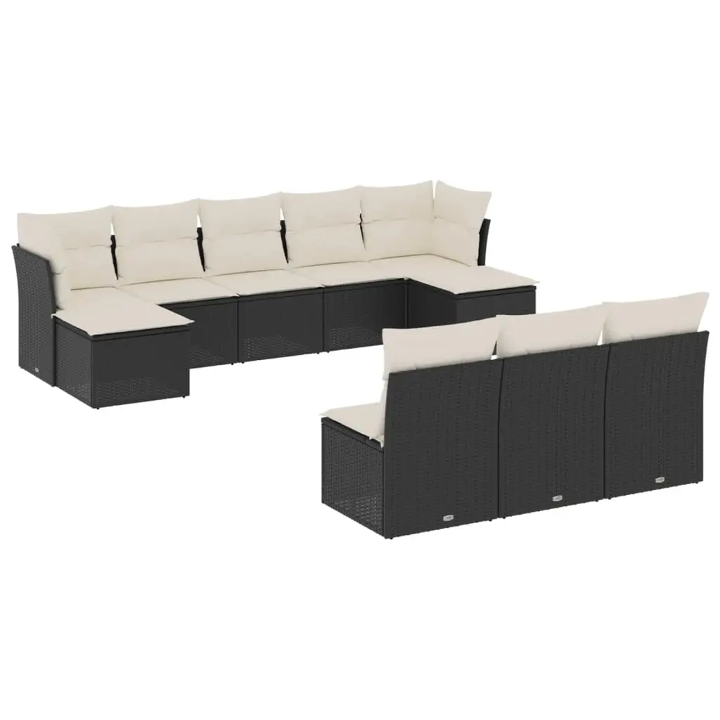 10 Piece Garden Sofa Set with Cushions Black Poly Rattan 3250125 - Furniture