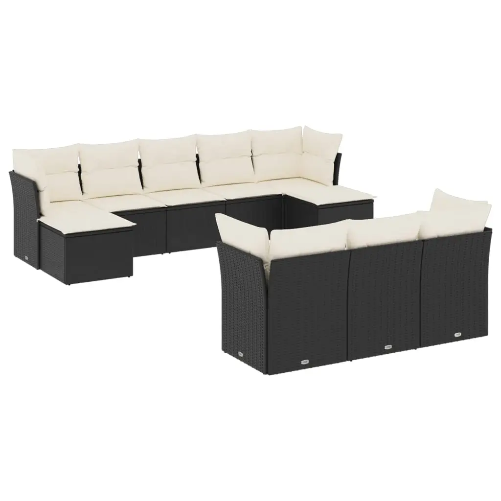 10 Piece Garden Sofa Set with Cushions Black Poly Rattan 3250165 - Furniture
