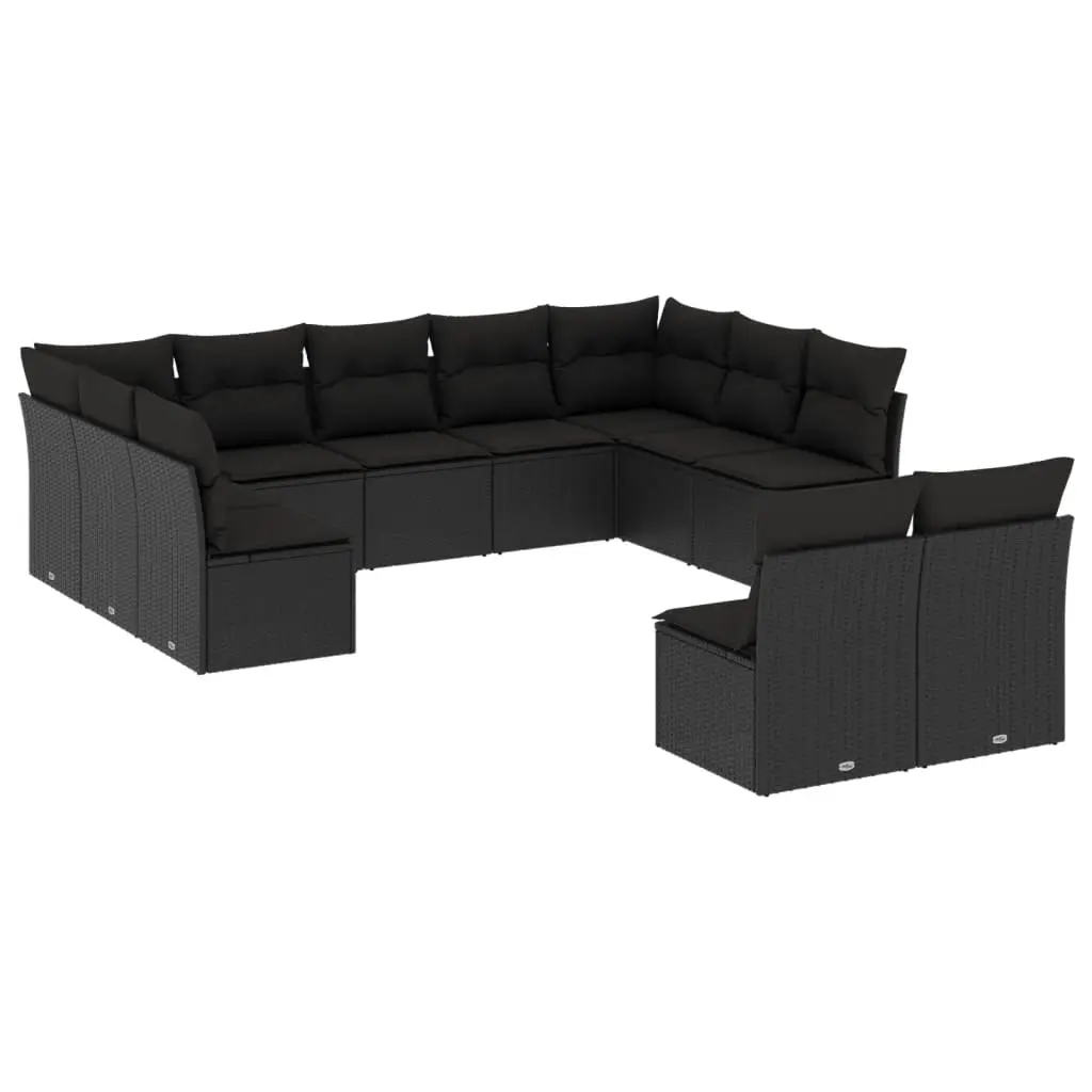 11 Piece Garden Sofa Set with Cushions Black Poly Rattan 3250184 - Furniture