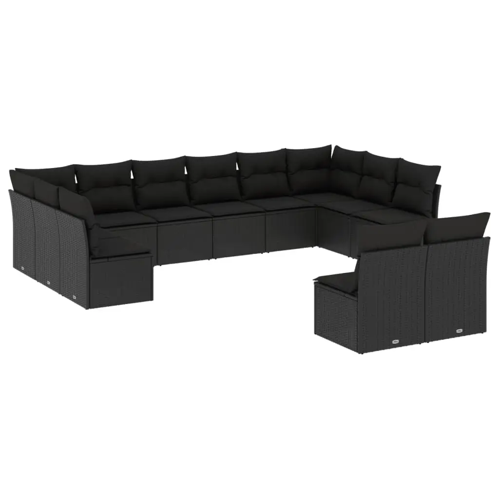 12 Piece Garden Sofa Set with Cushions Black Poly Rattan 3250204 - Furniture