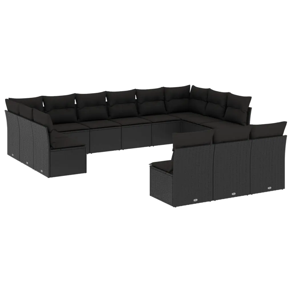 13 Piece Garden Sofa Set with Cushions Black Poly Rattan 3250224 - Furniture
