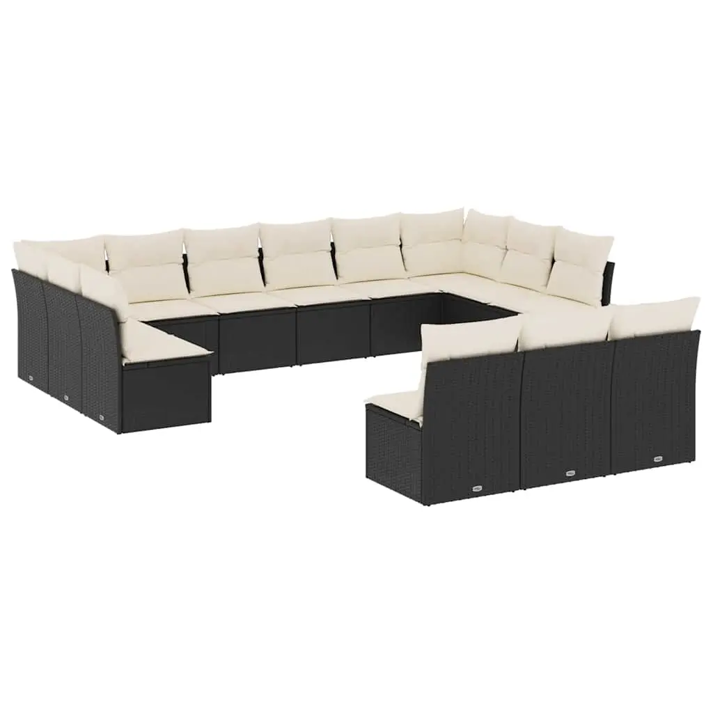 13 Piece Garden Sofa Set with Cushions Black Poly Rattan 3250225 - Furniture
