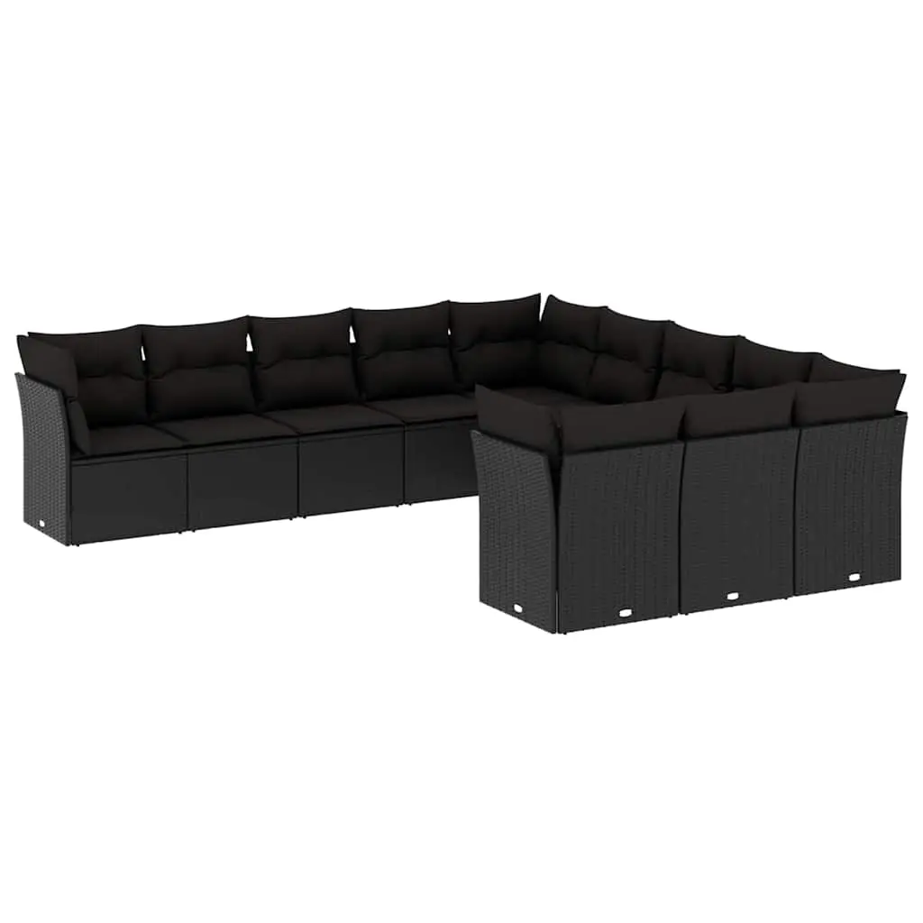 11 Piece Garden Sofa Set with Cushions Black Poly Rattan 3250244 - Furniture