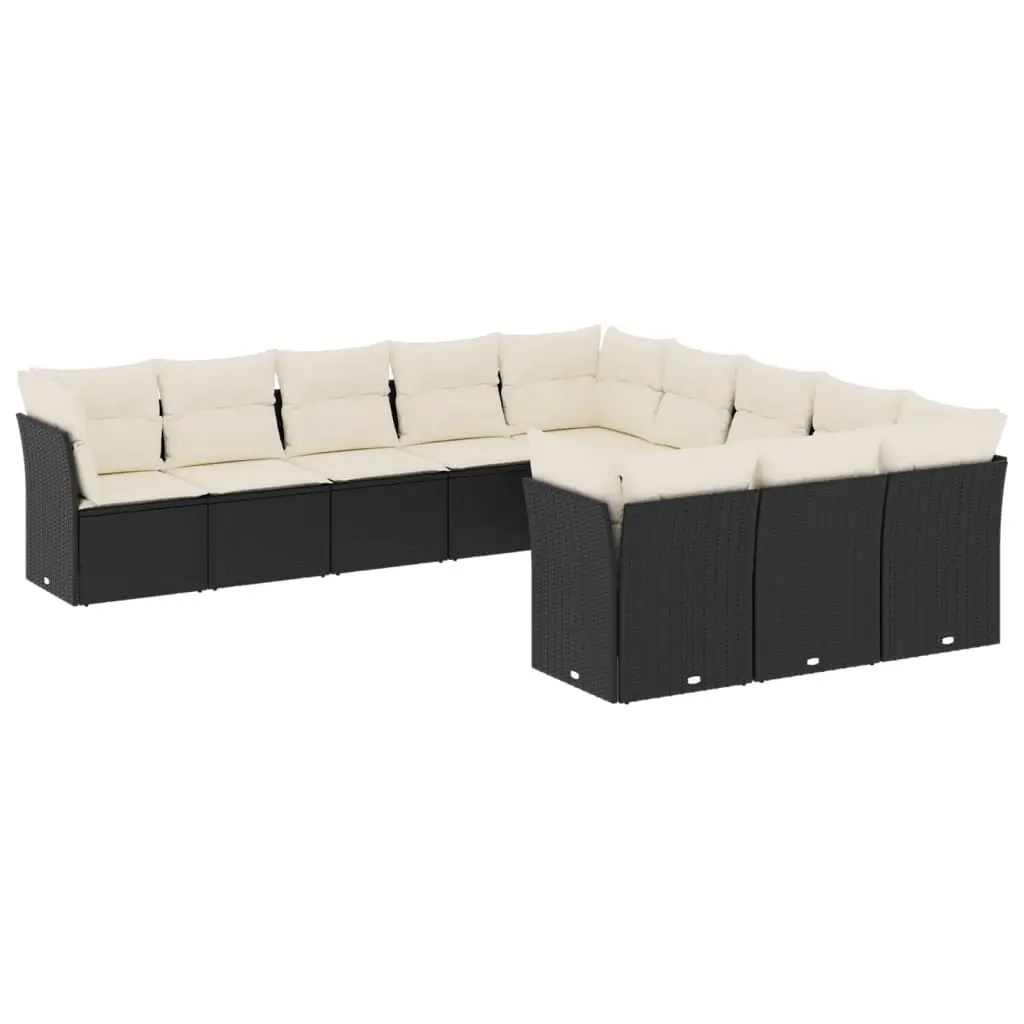 11 Piece Garden Sofa Set with Cushions Black Poly Rattan 3250245 - Furniture
