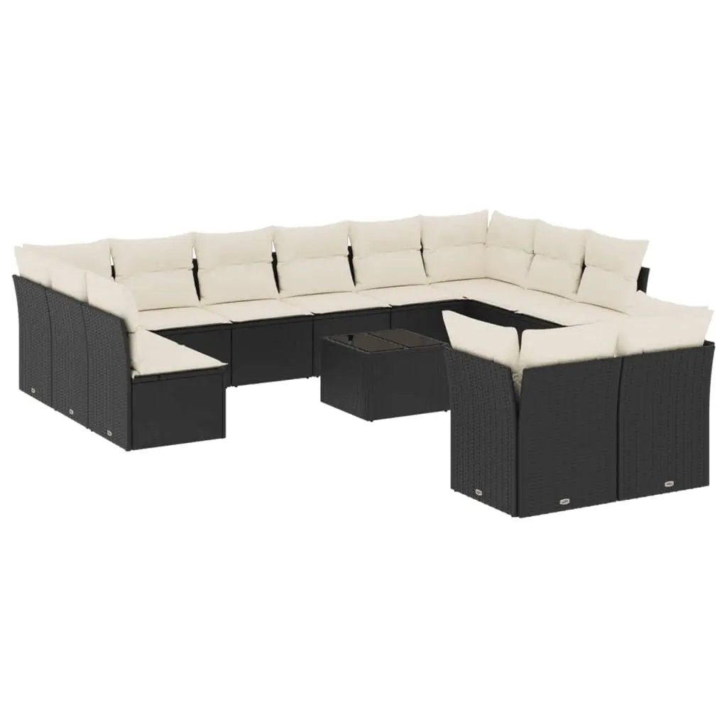 13 Piece Garden Sofa Set with Cushions Black Poly Rattan 3250275 - Furniture