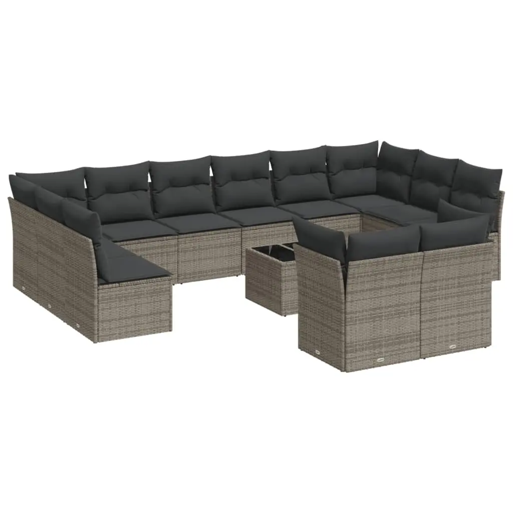 13 Piece Garden Sofa Set with Cushions Grey Poly Rattan 3250279 - Furniture