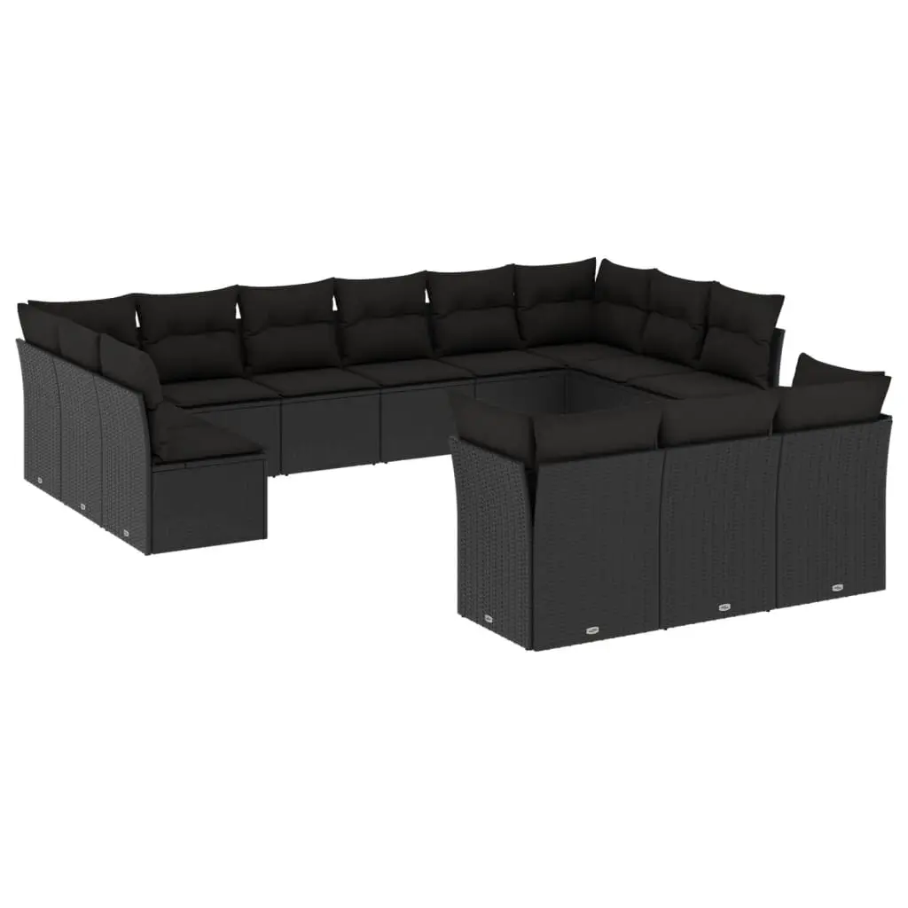 13 Piece Garden Sofa Set with Cushions Black Poly Rattan 3250284 - Furniture
