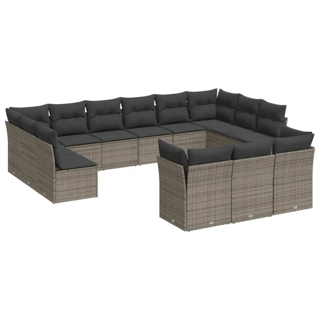 13 Piece Garden Sofa Set with Cushions Grey Poly Rattan 3250289 - Furniture