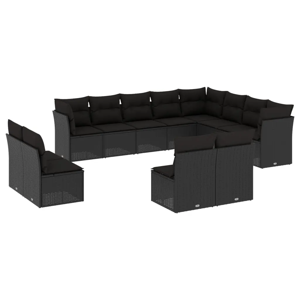 12 Piece Garden Sofa Set with Cushions Black Poly Rattan 3250304 - Furniture
