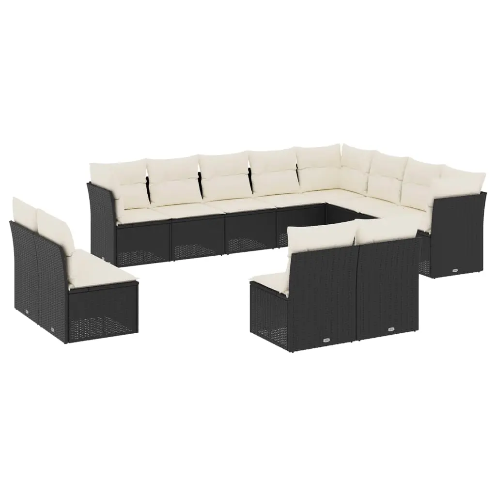12 Piece Garden Sofa Set with Cushions Black Poly Rattan 3250305 - Furniture