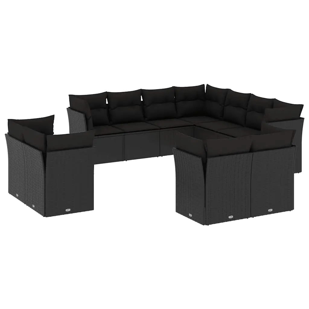 11 Piece Garden Sofa Set with Cushions Black Poly Rattan 3250344 - Furniture