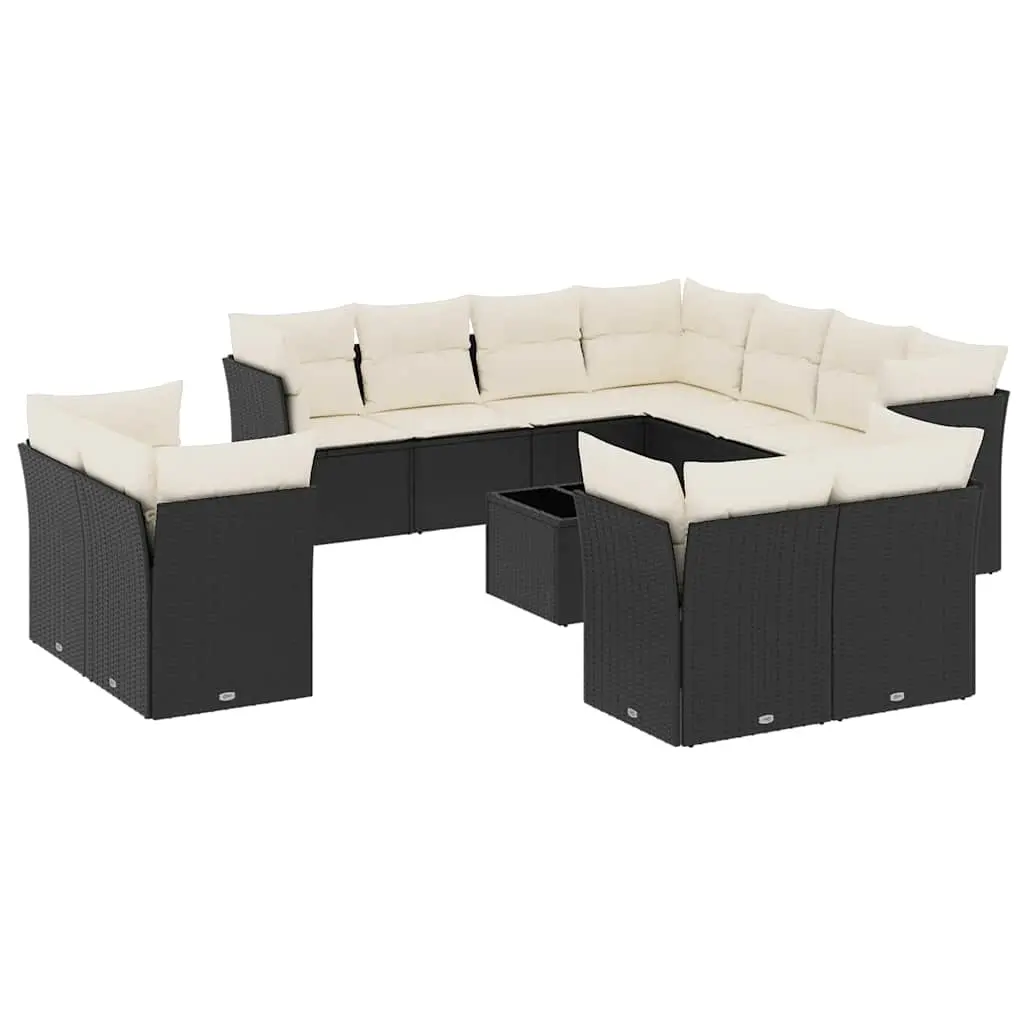 12 Piece Garden Sofa Set with Cushions Black Poly Rattan 3250355 - Furniture