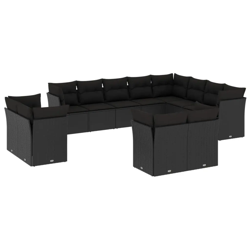 12 Piece Garden Sofa Set with Cushions Black Poly Rattan 3250364 - Furniture
