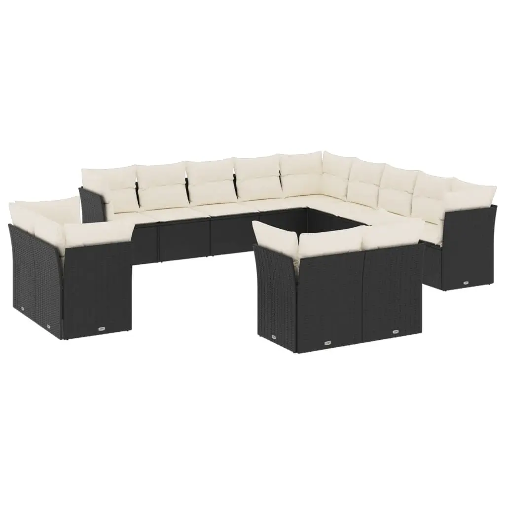 13 Piece Garden Sofa Set with Cushions Black Poly Rattan 3250385 - Furniture