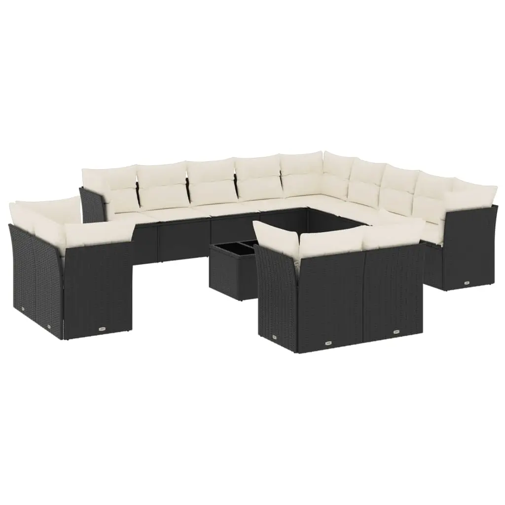 14 Piece Garden Sofa Set with Cushions Black Poly Rattan 3250395 - Furniture