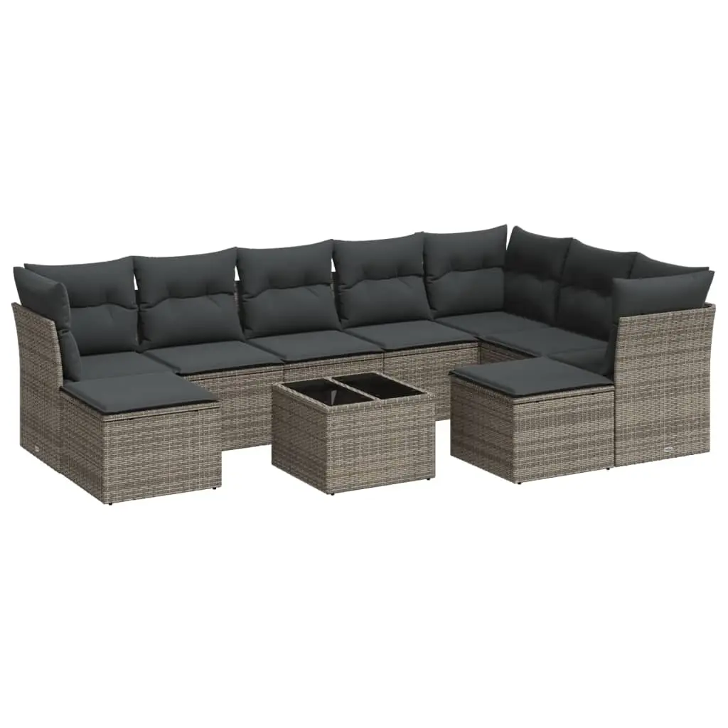 10 Piece Garden Sofa Set with Cushions Grey Poly Rattan 3250419 - Furniture