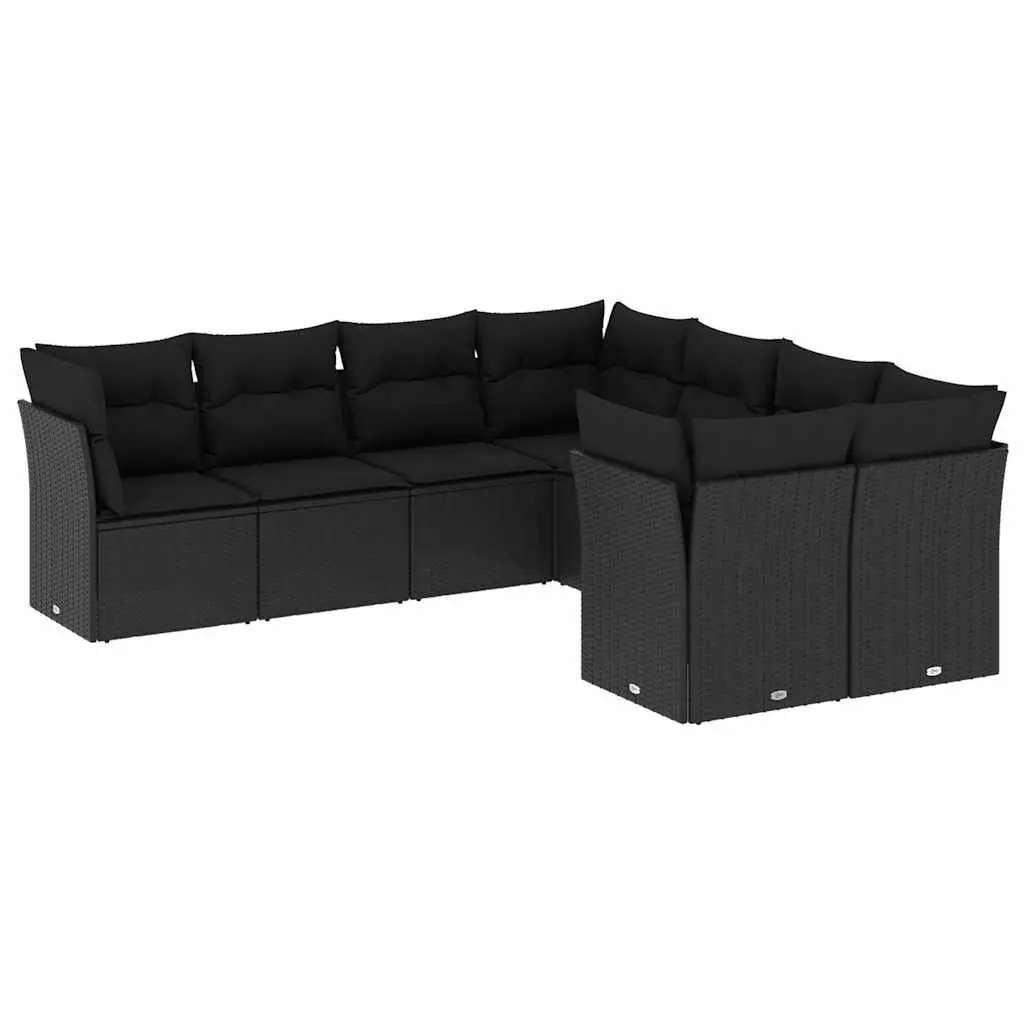 8 Piece Garden Sofa Set with Cushions Black Poly Rattan 3250424 - Furniture