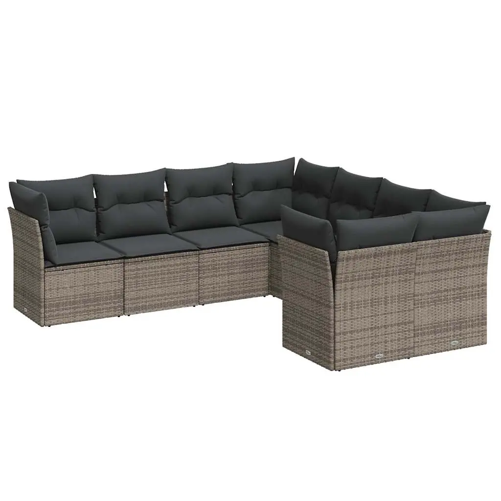 8 Piece Garden Sofa Set with Cushions Grey Poly Rattan 3250429 - Furniture