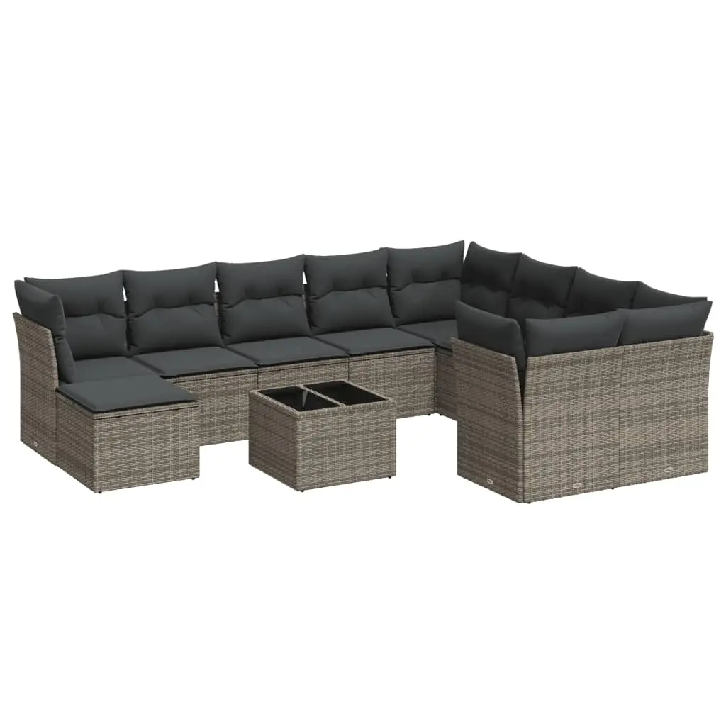 11 Piece Garden Sofa Set with Cushions Grey Poly Rattan 3250439 - Furniture